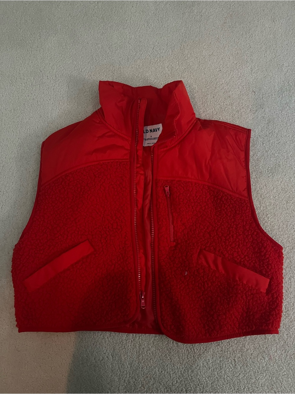 Cropped red Sherpa windbreaker jacket vest